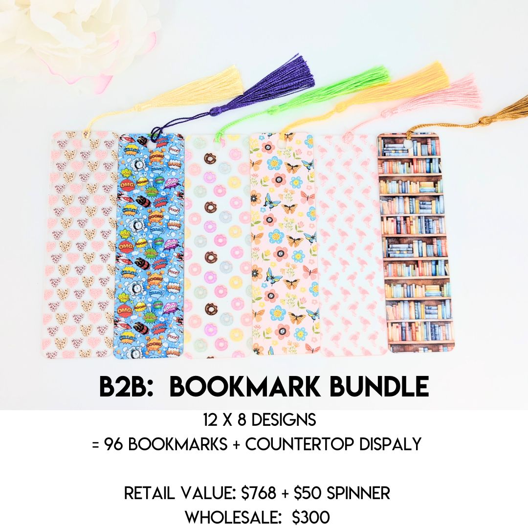 B2B: Acrylic Bookmark Bundle (8 Designs) with counter top spinner