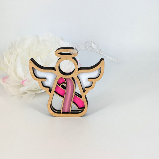 3D Angel Pink Ribbon Ornament